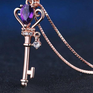 Amethyst Crown Key Necklace -Necklaces My Zen Temple