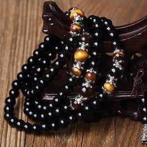Black Onyx Mala Bracelet with Tiger Eye or Red Agate -Malas and Bracelets My Zen Temple