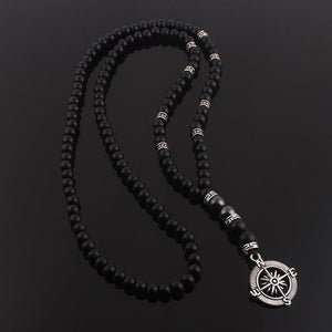 Compass Black Matte Beads Necklace -Necklaces My Zen Temple