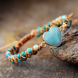 Heart Shape Amazonite or Onyx Charm Bracelets -Malas and Bracelets My Zen Temple