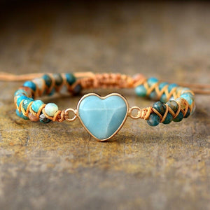 Heart Shape Amazonite or Onyx Charm Bracelets -Malas and Bracelets My Zen Temple