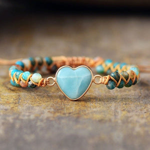 Heart Shape Amazonite or Onyx Charm Bracelets -Malas and Bracelets My Zen Temple