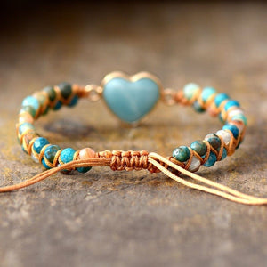 Heart Shape Amazonite or Onyx Charm Bracelets -Malas and Bracelets My Zen Temple