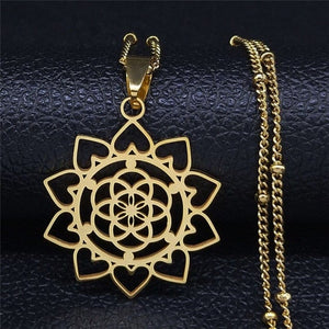 Mandala Flower of Life Stainless Steel Necklace -Necklaces My Zen Temple