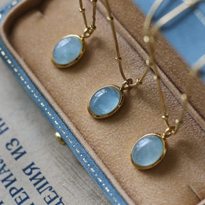 Natural Aquamarine Necklace Titanium Steel Chain -Necklaces My Zen Temple