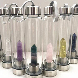 Natural Quartz Gemstone Glass Water Bottle -Crystal Water Bottle My Zen Temple