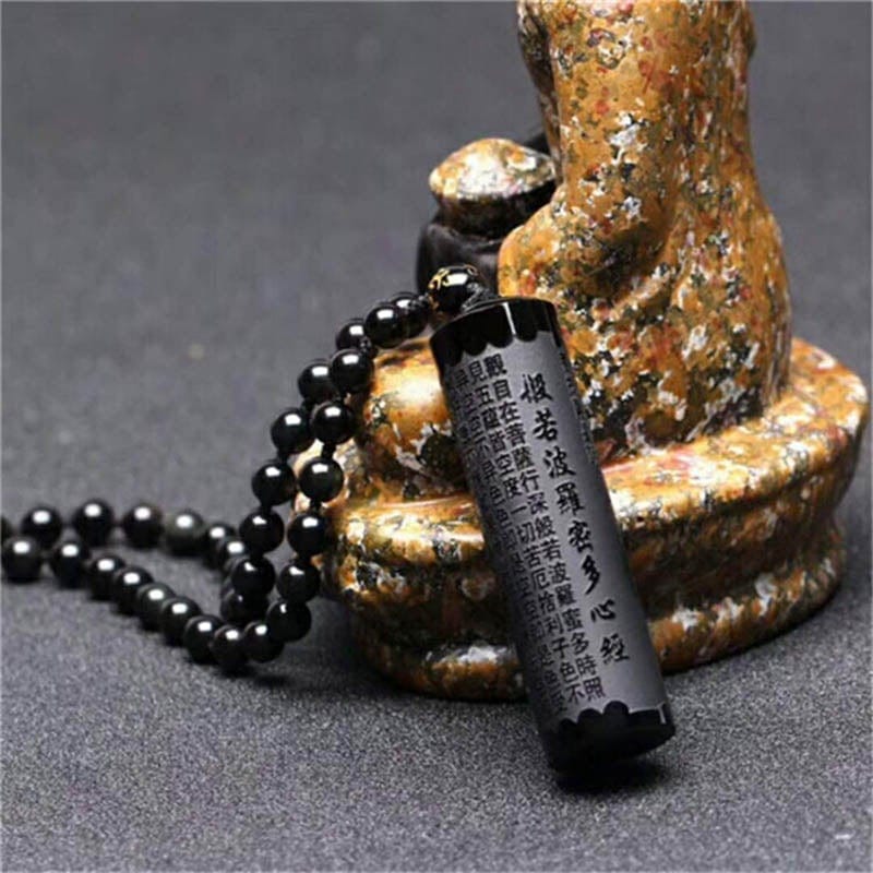 Obsidian Engraved Sutra Necklace -Necklaces My Zen Temple