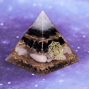 Obsidian & White Crystal Orgonite Pyramid -Decoration Objects My Zen Temple