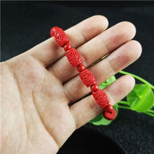 Red Cinnabar Carved Beads Bracelet -Malas and Bracelets My Zen Temple