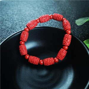 Red Cinnabar Carved Beads Bracelet -Malas and Bracelets My Zen Temple