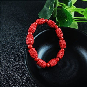 Red Cinnabar Carved Beads Bracelet -Malas and Bracelets My Zen Temple