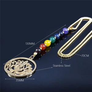 Yoga Lotus 7 Chakra Stone Stainless Steel Necklace -Necklaces My Zen Temple