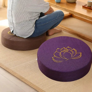 Embroidered Lotus Linen Meditation Cushion - Inner Peace - My Zen Temple