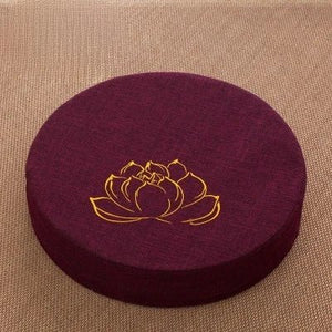 Embroidered Lotus Linen Meditation Cushion - Inner Peace - My Zen Temple