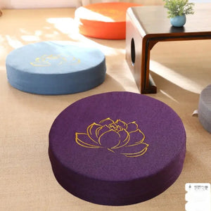 Embroidered Lotus Linen Meditation Cushion - Inner Peace - My Zen Temple