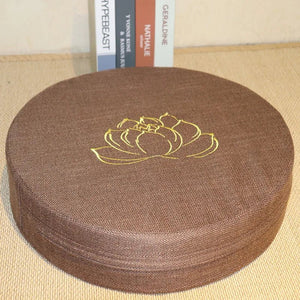 Embroidered Lotus Linen Meditation Cushion - Inner Peace - My Zen Temple