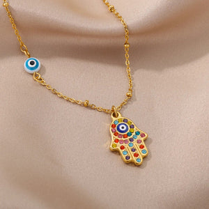 Turkish Hamsa Evil Eye Pendant Necklace - Blessings - My Zen Temple