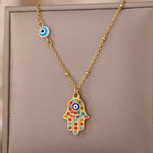 Turkish Hamsa Evil Eye Pendant Necklace - Blessings - My Zen Temple