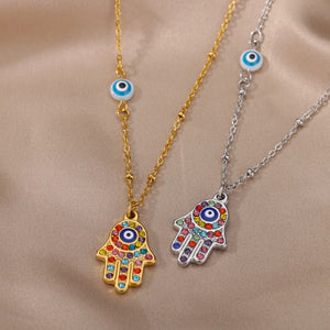 Turkish Hamsa Evil Eye Pendant Necklace - Blessings - My Zen Temple