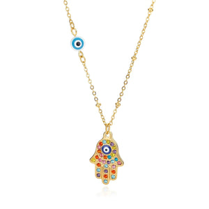 Turkish Hamsa Evil Eye Pendant Necklace - Blessings - My Zen Temple