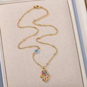Turkish Hamsa Evil Eye Pendant Necklace - Blessings - My Zen Temple