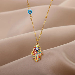 Turkish Hamsa Evil Eye Pendant Necklace - Blessings - My Zen Temple