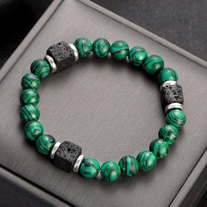 Green Malachite Bead Bracelets with Lava Beads