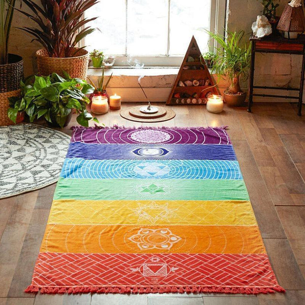 Zen Chakra Decor Vertical Tapestry, Seven Chakra Spiritual Yoga