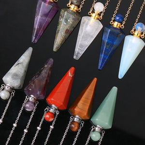Natural Stone Cone Perfume Bottle Necklace
