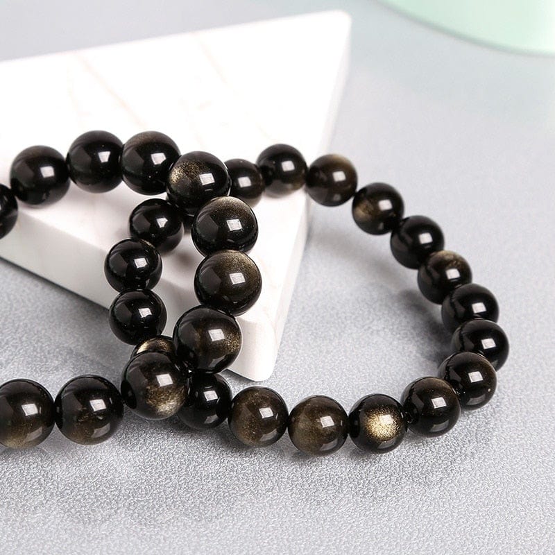 Black Gold Obsidian Beads Bracelets -Malas and Bracelets My Zen Temple