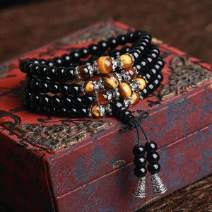 Black Onyx Mala Bracelet with Tiger Eye or Red Agate -Malas and Bracelets My Zen Temple