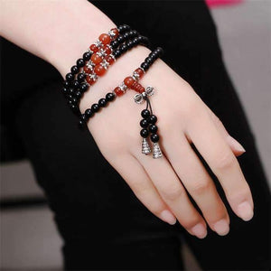 Black Onyx Mala Bracelet with Tiger Eye or Red Agate -Malas and Bracelets My Zen Temple