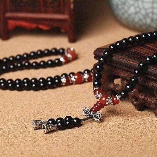Black Onyx Mala Bracelet with Tiger Eye or Red Agate -Malas and Bracelets My Zen Temple