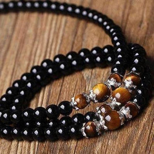 Black Onyx Mala Bracelet with Tiger Eye or Red Agate -Malas and Bracelets My Zen Temple