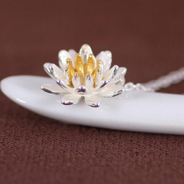 Lotus Flower Necklace Sterling Silver - My Zen Temple