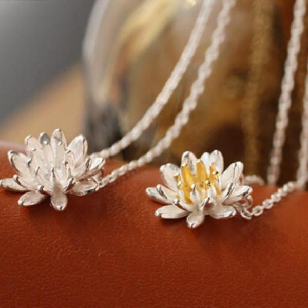 Lotus Necklace Gold Lotus Flower Necklace Blooming Flower 
