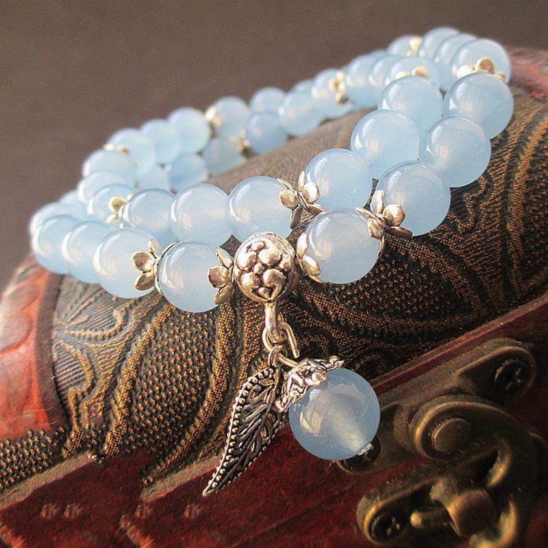 Blue Jade Flower Bracelet – Natural Crystal Beads - My Zen