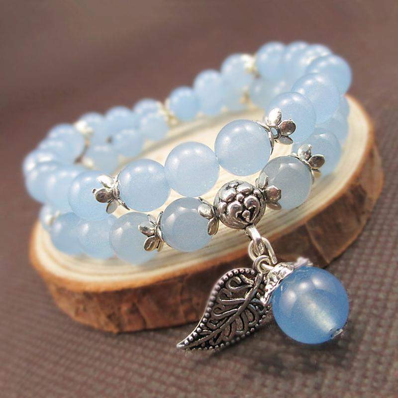 ★ PISCESS★ PP Flower Bracelet Blue 5006697990 Blue Jade Flower Bracelet – Natural Crystal Beads - My Zen