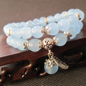 Blue Jade Flower Bracelet -Malas and Bracelets My Zen Temple