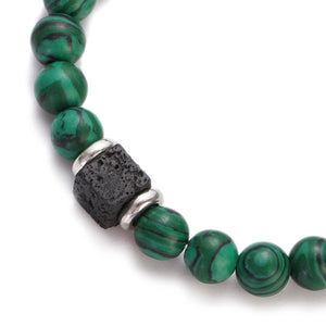 Green Malachite Bead Bracelets with Lava Beads