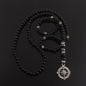 Compass Black Matte Beads Necklace -Necklaces My Zen Temple