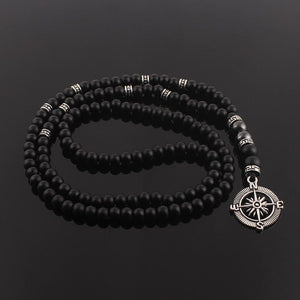Compass Black Matte Beads Necklace -Necklaces My Zen Temple