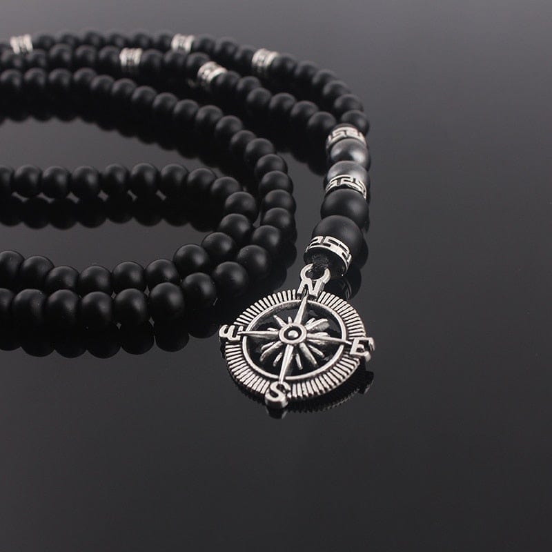 Compass Black Matte Beads Necklace -Necklaces My Zen Temple