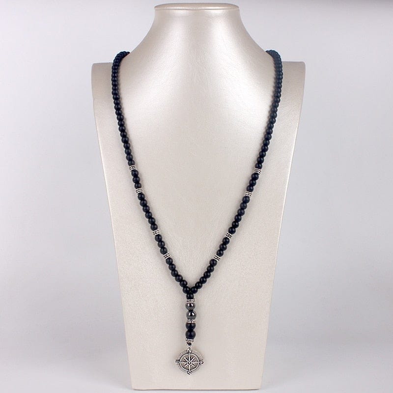 Compass Black Matte Beads Necklace -Necklaces My Zen Temple