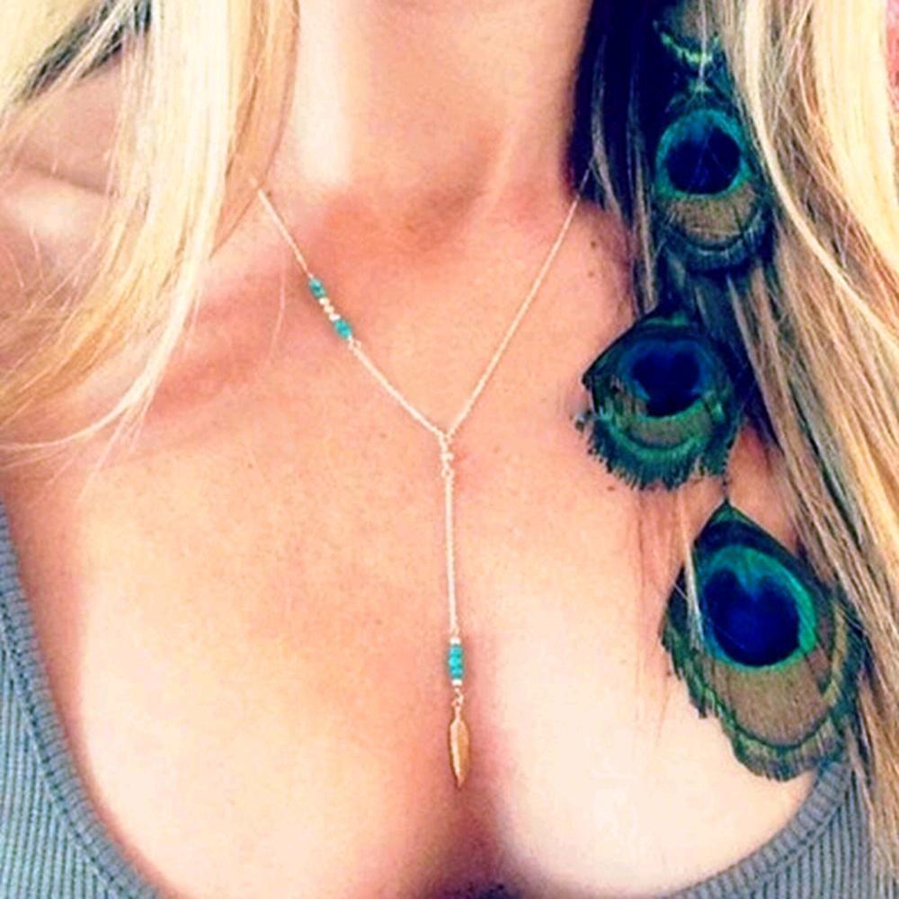 Feather & Turquoise Pendant -Necklaces My Zen Temple
