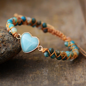Heart Shape Amazonite or Onyx Charm Bracelets -Malas and Bracelets My Zen Temple