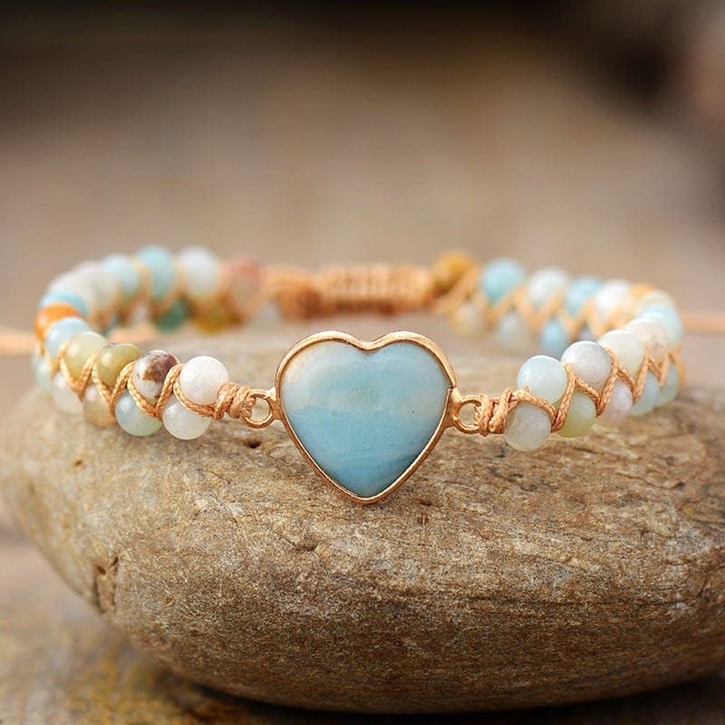 Heart Shape Amazonite or Onyx Charm Bracelets -Malas and Bracelets My Zen Temple