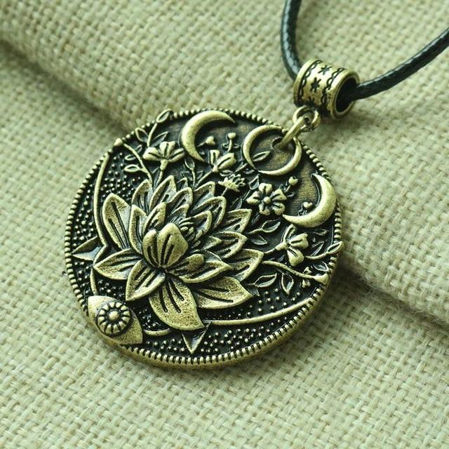 Lotus Flower & Moon Pendant – Spiritual Necklace - My Zen Temple