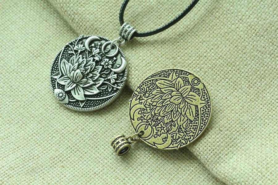 Lotus Flower Necklace, Moon Phase Pendant, Gothic Jewelry - Oddities For  Sale has unique