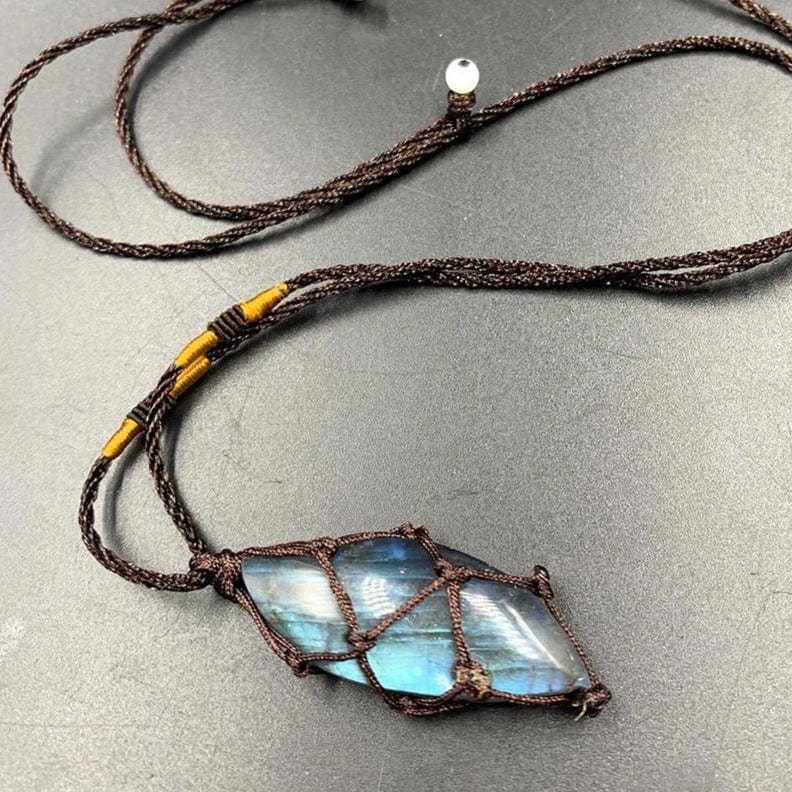 Natural Labradorite Raw Stone Necklace -Necklaces My Zen Temple